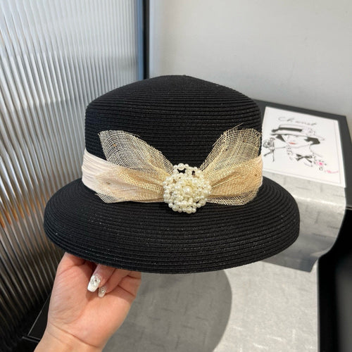 CELINE SMALL BRIM HAT MODEL 650349 IN BLACK WOVEN STRAW