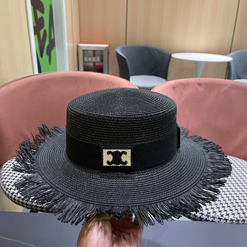 CELINE WIDE BRIM HAT MODEL 651883 IN BLACK WOVEN STRAW