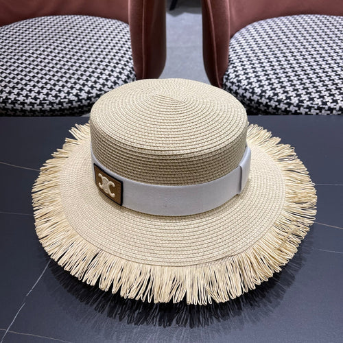 CELINE WIDE BRIM HAT MODEL 651884 IN BEIGE WOVEN STRAW