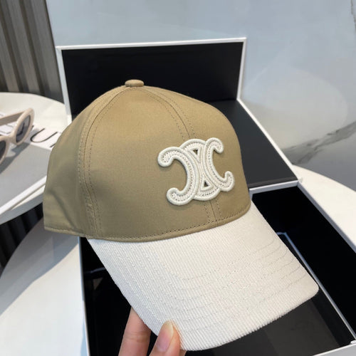 CELINE BASEBALL CAP MODEL 652407 IN OLIVE GREEN AND WHITE FABRIC