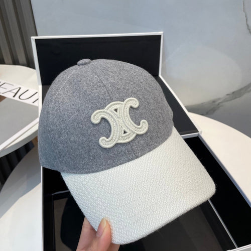 CELINE BASEBALL CAP MODEL 652410 IN WHITE AND GRAY FELTED FABRIC