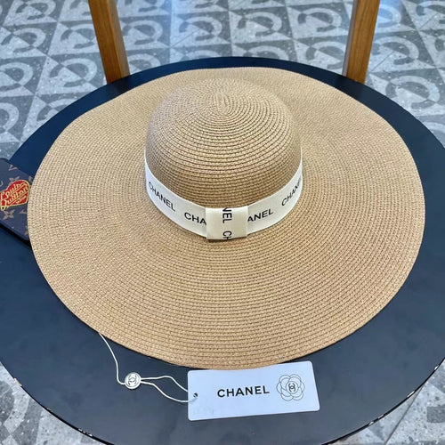 CHANEL WIDE BRIM STRAW HAT BROWN 672708