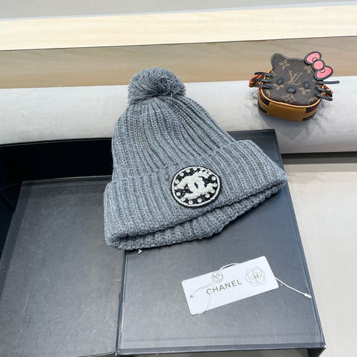 CHANEL KNIT BEANIE HAT IN SHARK GRAY WOOL 430243
