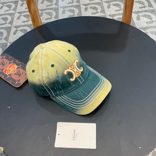 CELINE BASEBALL CAP MODEL 650509 IN YELLOW GREEN OMBRE COTTON