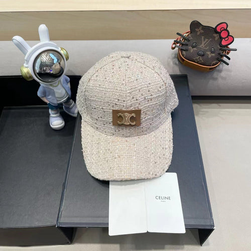 CELINE BASEBALL CAP MODEL 650506 IN BEIGE TEXTURED SPARKLE FABRIC