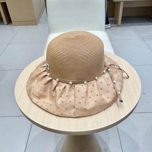 CHANEL WIDE BRIM HAT IN BROWN STRAW 673032
