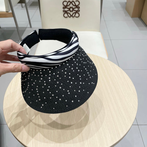 CELINE VISOR HAT MODEL 652215 IN BLACK WOVEN STRAW