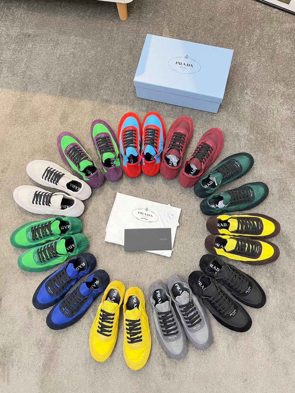 PRADA COLLAPSE SNEAKERS IN BLUE SUEDE AND NYLON